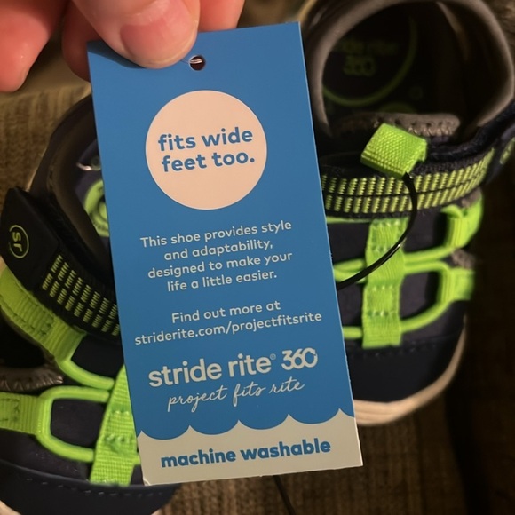 Stride Rite Unisex Blake Sneaker Sandal Navy‎ / Lime Green size 3M - Picture 3 of 10